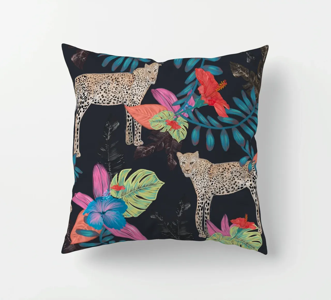 Disegnato a mano leopardo colorato tropicale cuscino da gulsengunel