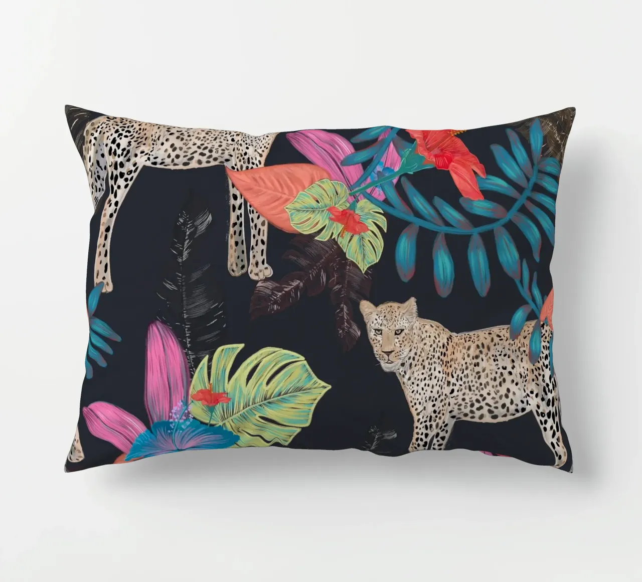 Disegnato a mano leopardo colorato tropicale cuscino da gulsengunel