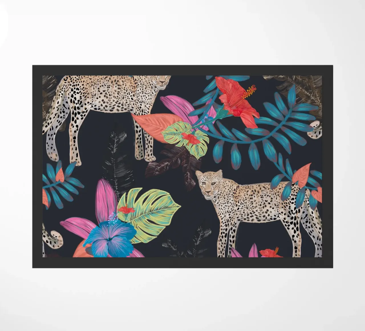 Dessin à la main d'un léopard coloré tropical paillasson de gulsengunel