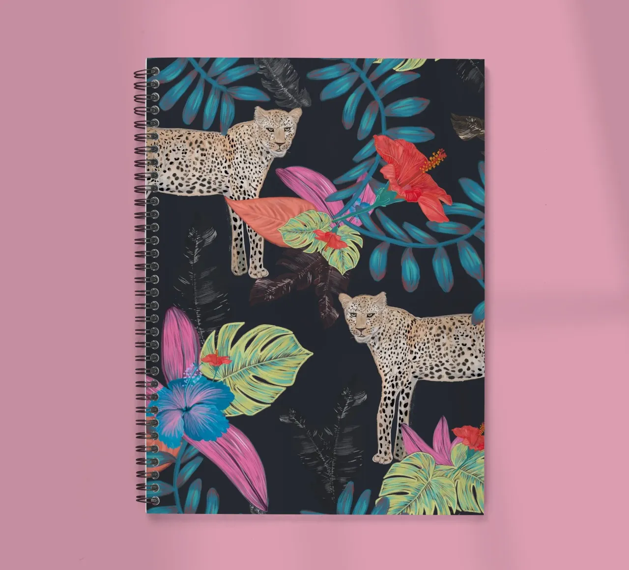 Hand drawn leopard colorful tropical spiral notebook by gulsengunel