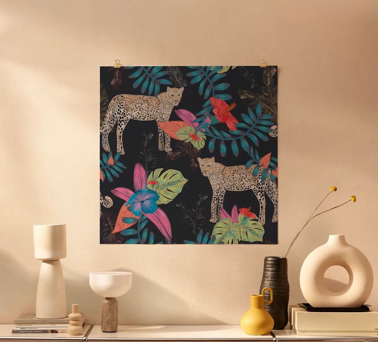 Dessin à la main d'un léopard coloré tropical hahnemühle de gulsengunel