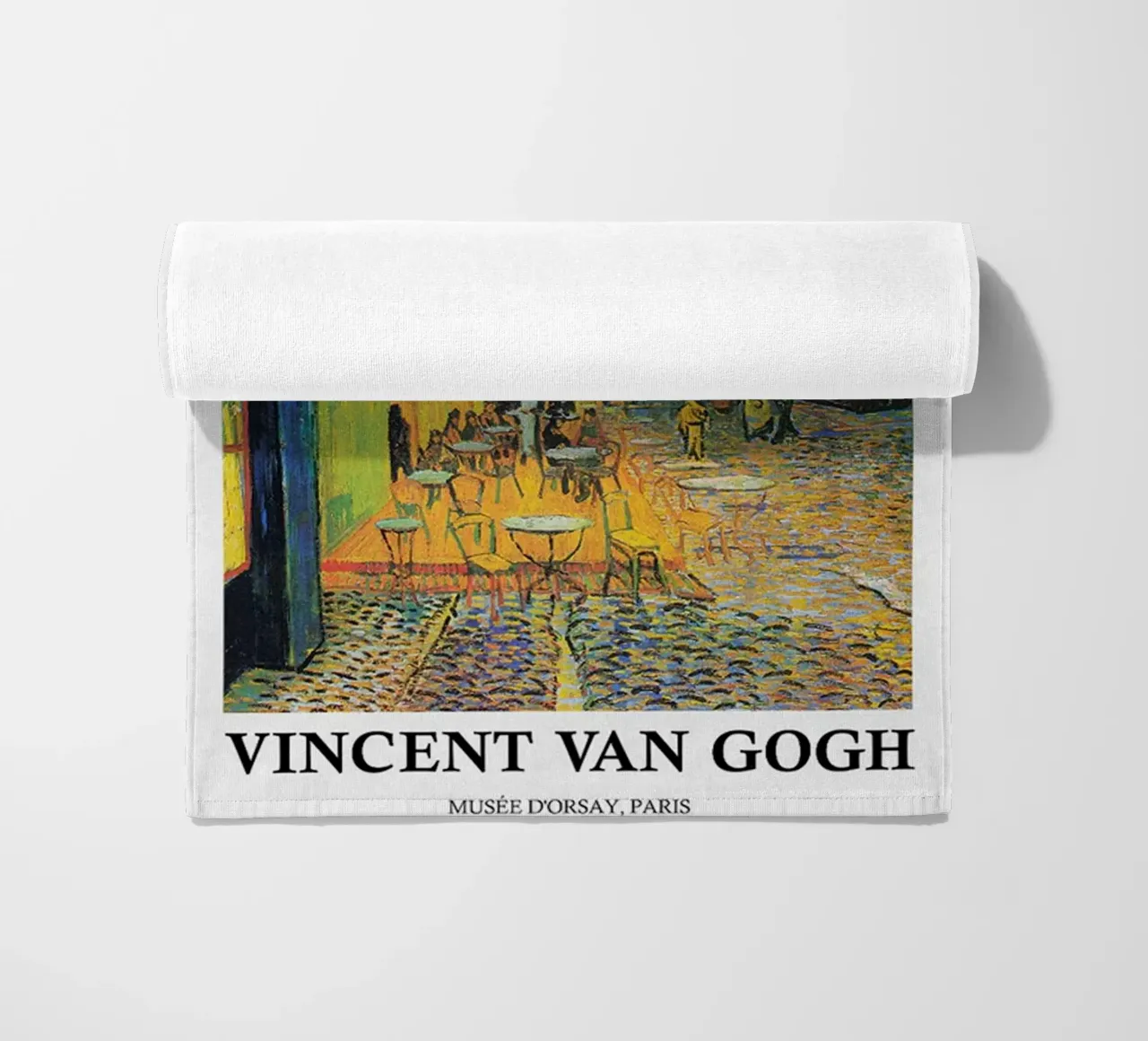 Vincent van Gogh Exhibition Poster - Café Terrace at Night beach towel by ashcraft shop