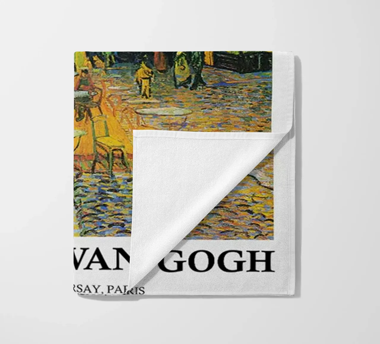 Vincent van Gogh Exhibition Poster - Café Terrace at Night beach towel by ashcraft shop