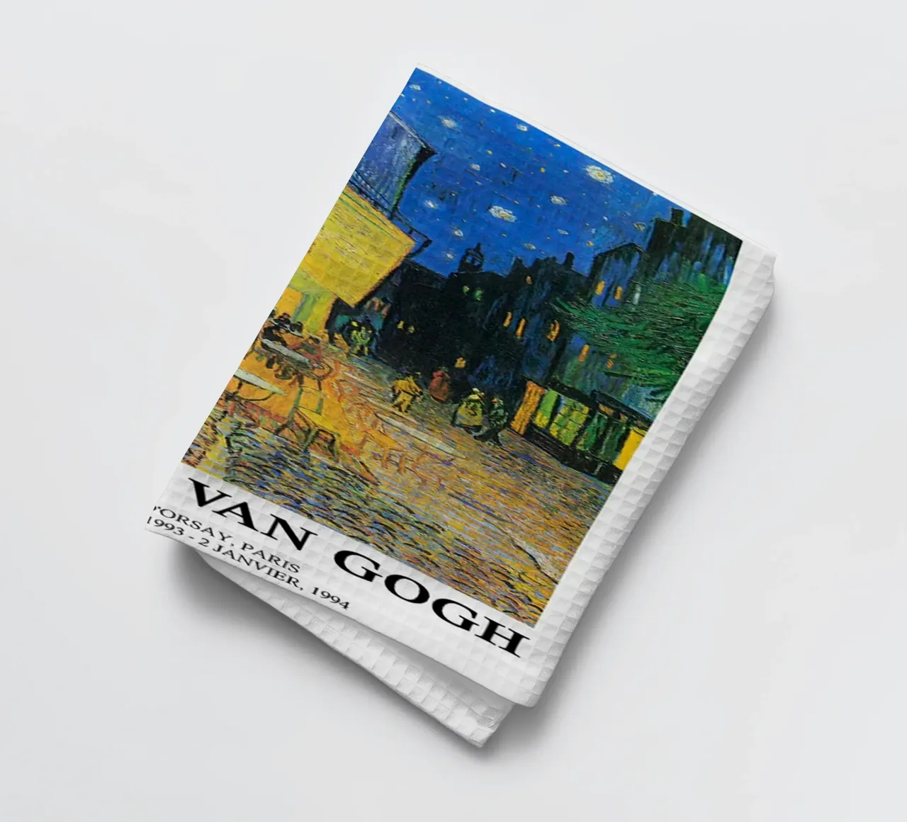 Vincent van Gogh Tentoonstellingsaffiche - Caféterras bij Nacht theedoek van ashcraft shop