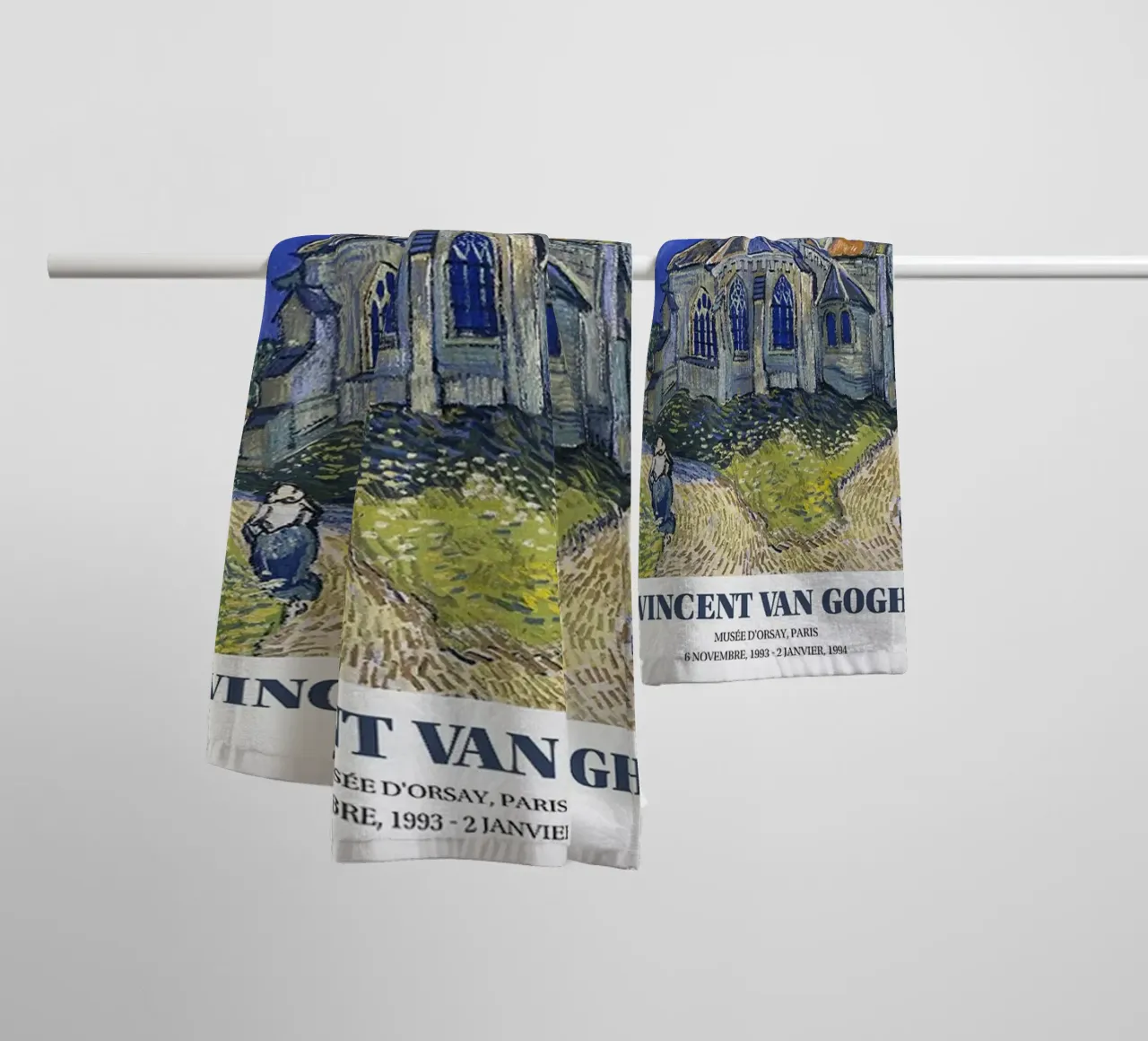Vincent van Gogh Exhibition Poster - Church at Auvers towel by ashcraft shop