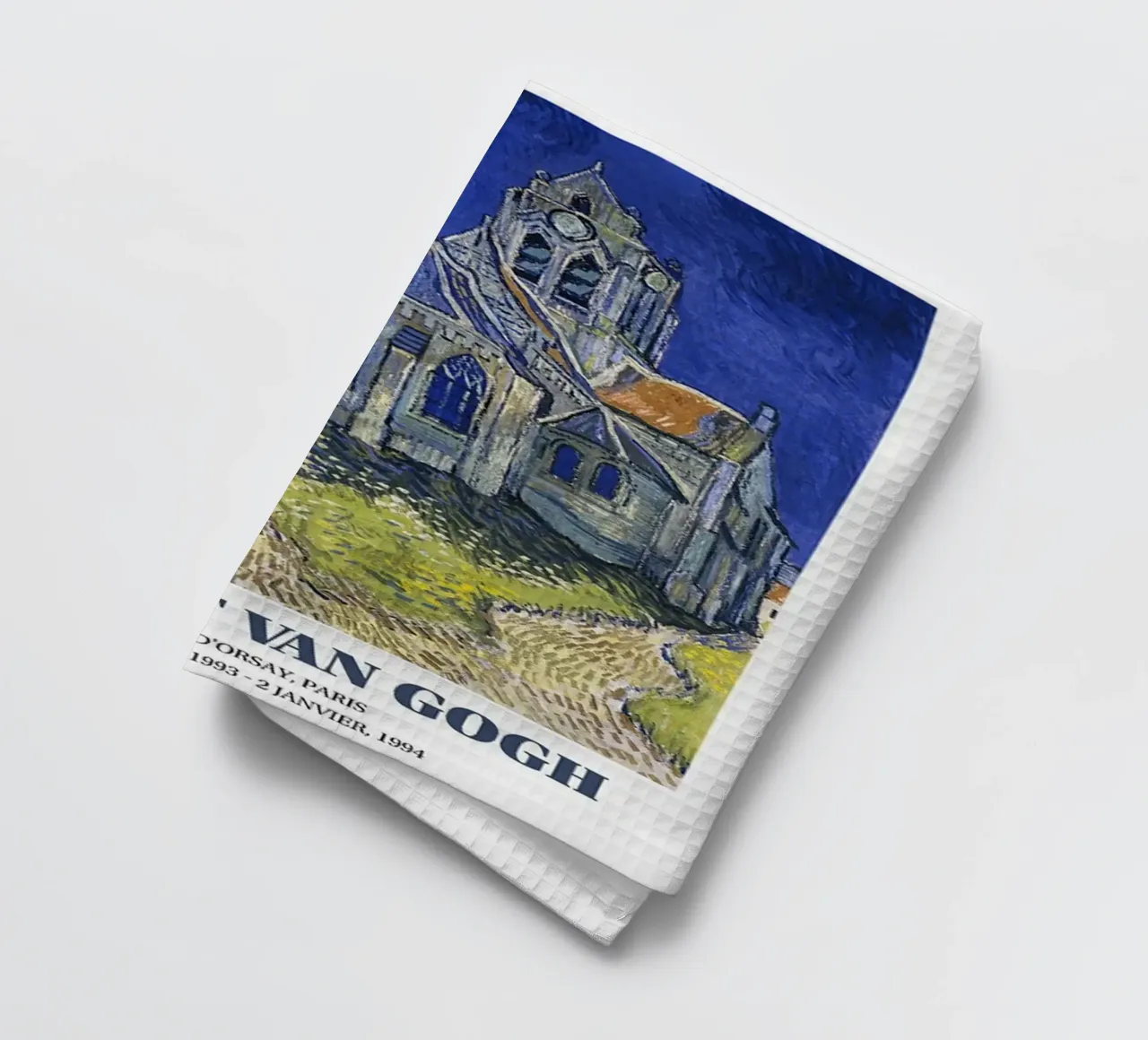 Vincent van Gogh Exhibition Poster - Church at Auvers tea towel by ashcraft shop