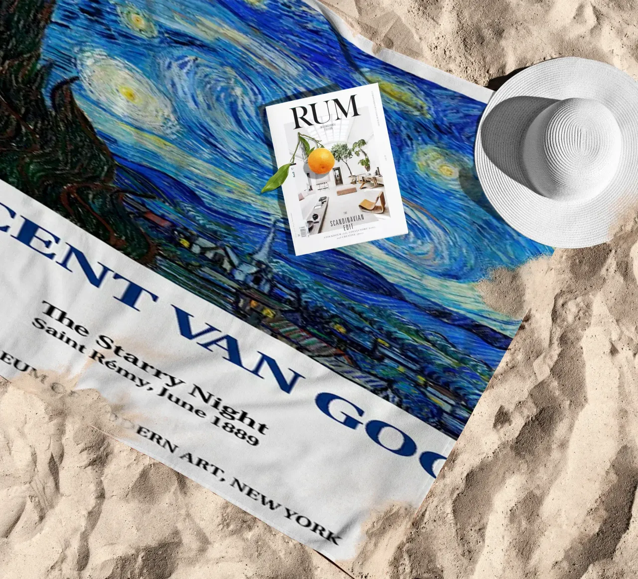 Vincent van Gogh Exhibition Poster - Starry Night beach towel by ashcraft shop