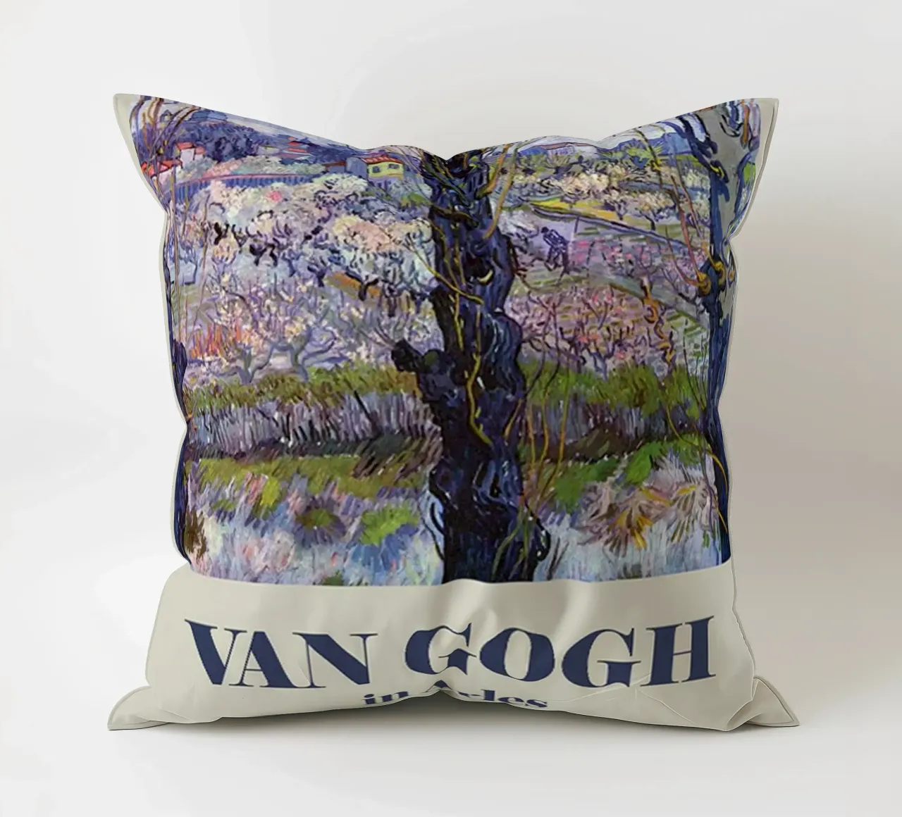 Vincent van Gogh Poster- Flowering Orchards decorative cushion by ashcraft shop