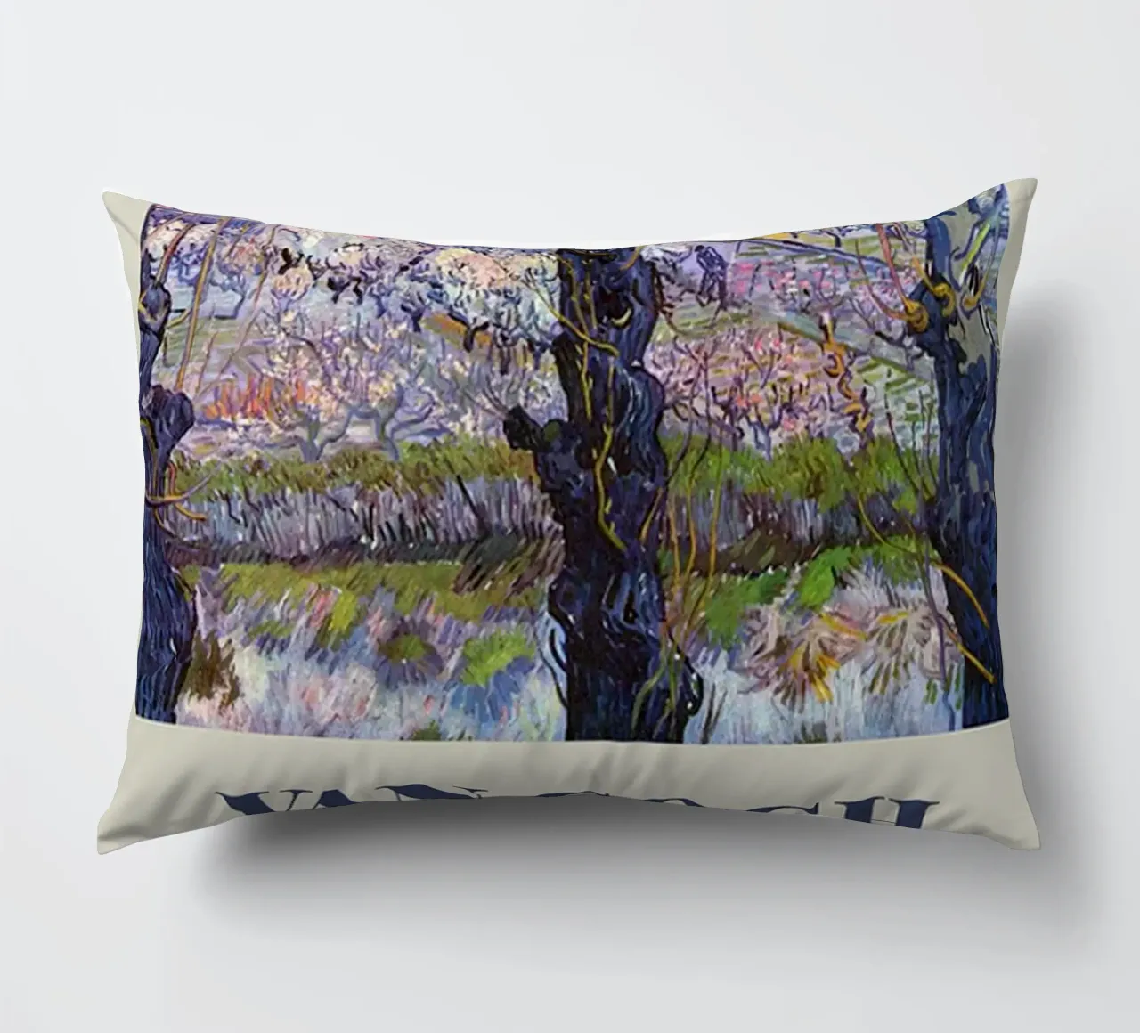 Vincent van Gogh Poster- Flowering Orchards decorative cushion by ashcraft shop