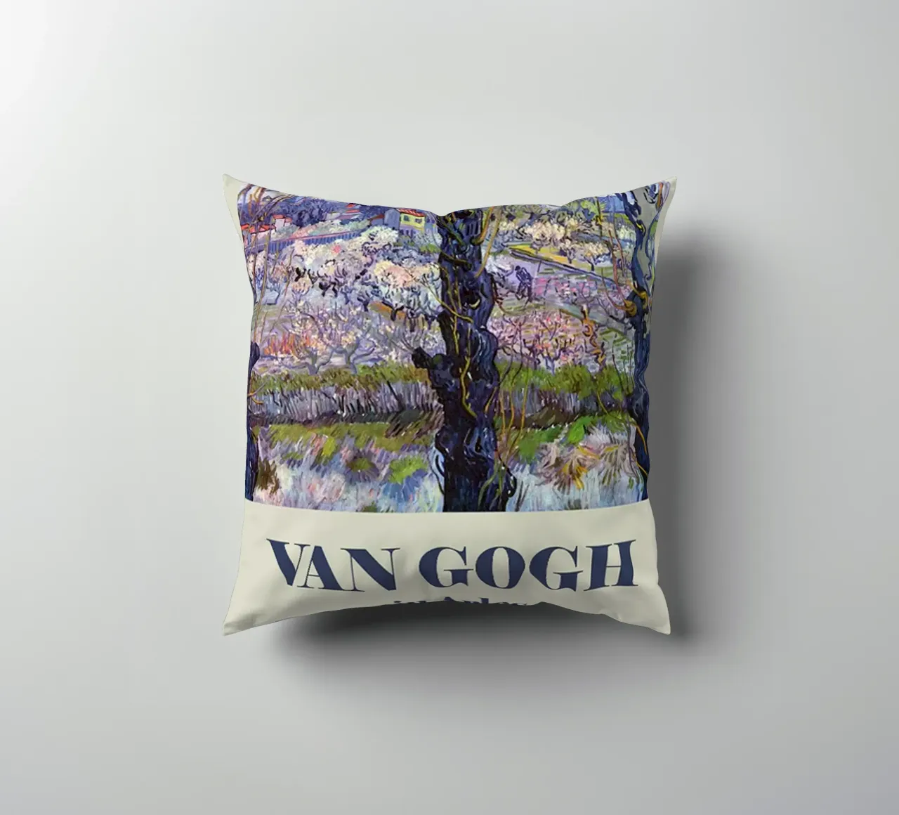 Vincent van Gogh Poster- Flowering Orchards decorative cushion by ashcraft shop