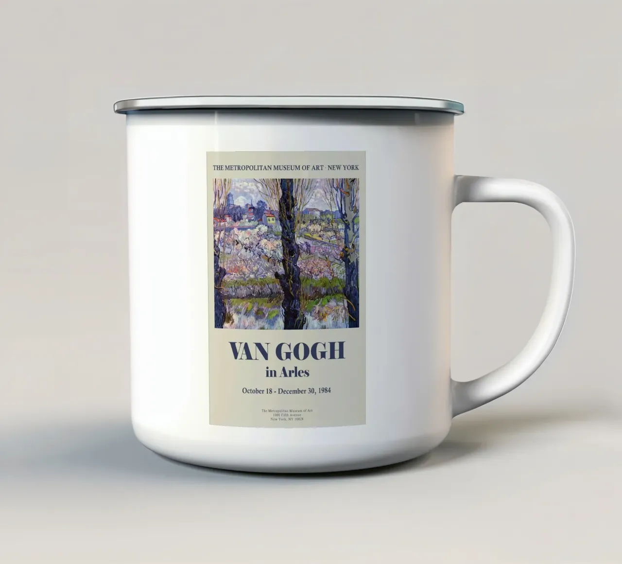 Poster di Vincent van Gogh - Frutteti in fiore tazza in smalto da ashcraft shop