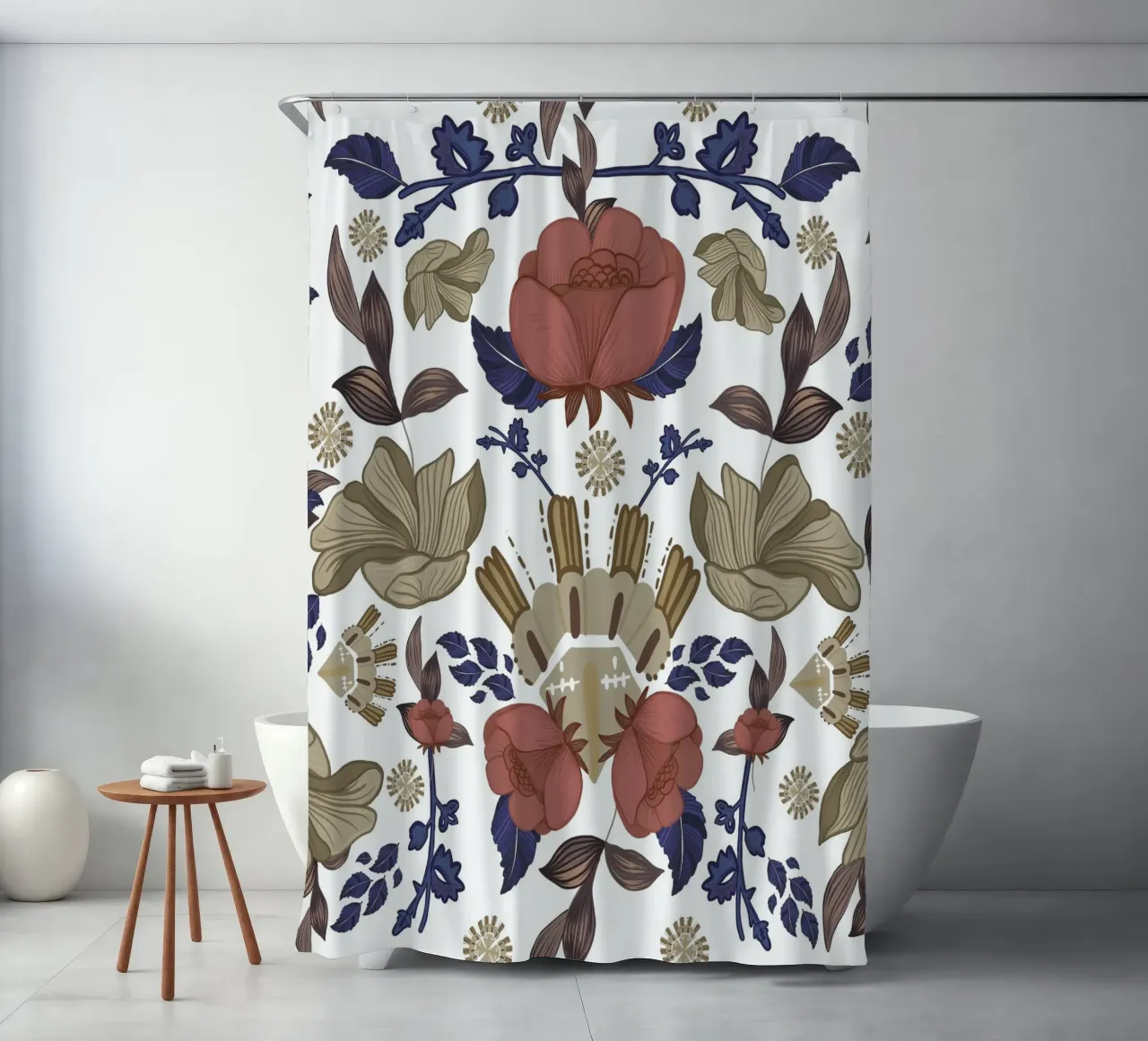 Romantico design da parete barocco a fiori regency tenda da doccia da gulsengunel