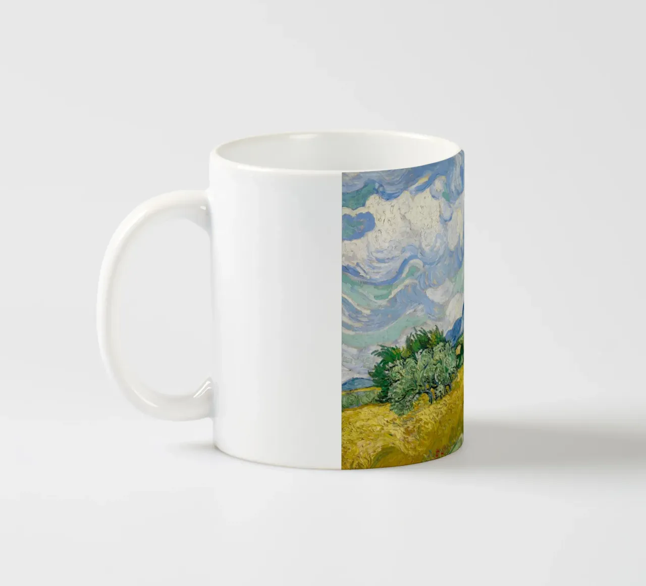 wheat field with pine trees ceramic mug by Piper Shop Oke
