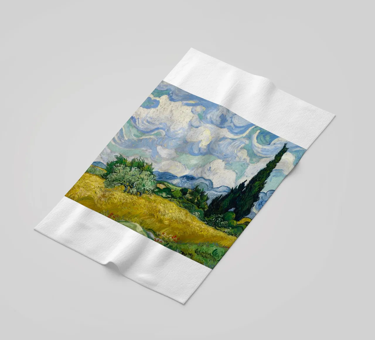 wheat field with pine trees beach towel by Piper Shop Oke