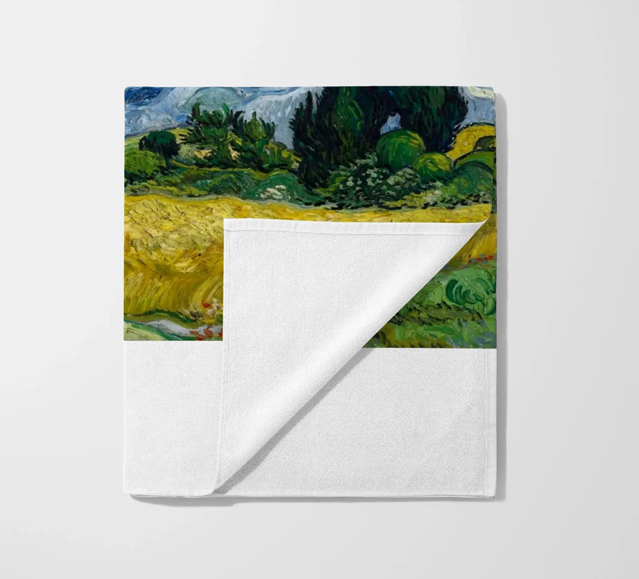 wheat field with pine trees beach towel by Piper Shop Oke