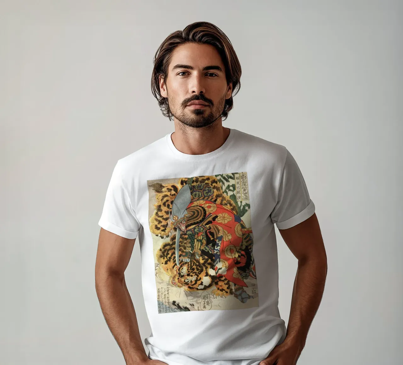 Samurai a caccia di leopardi - Woodblock Ukiyo-e giapponese d'epoca t-shirt da Masterpieces Of Japanese Art