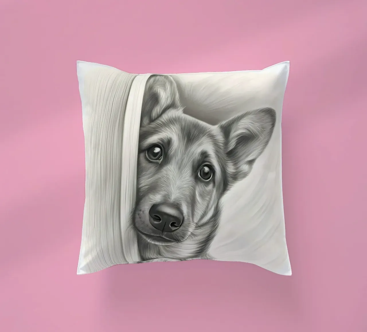 Curious German Shepherd Peeking Sketch Art decorative cushion by flufftee