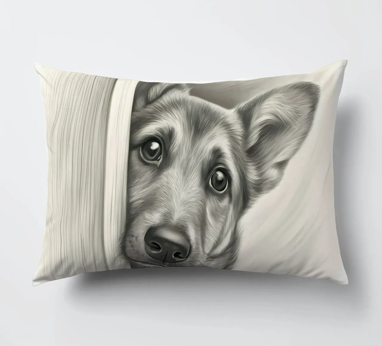 Curious German Shepherd Peeking Sketch Art decorative cushion by flufftee