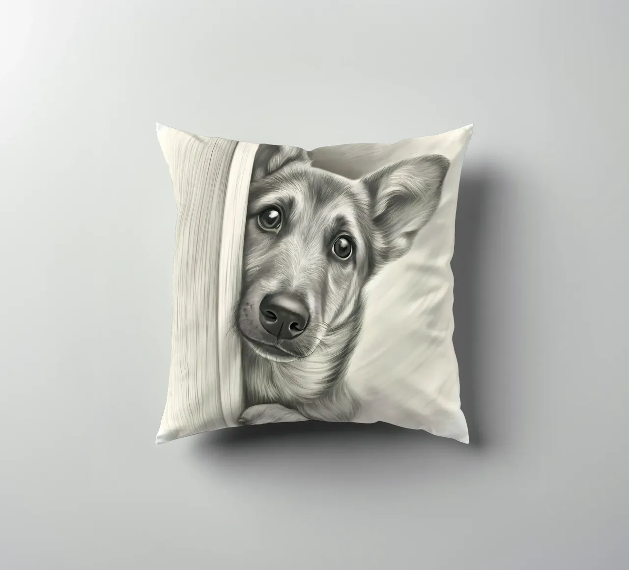 Curious German Shepherd Peeking Sketch Art decorative cushion by flufftee