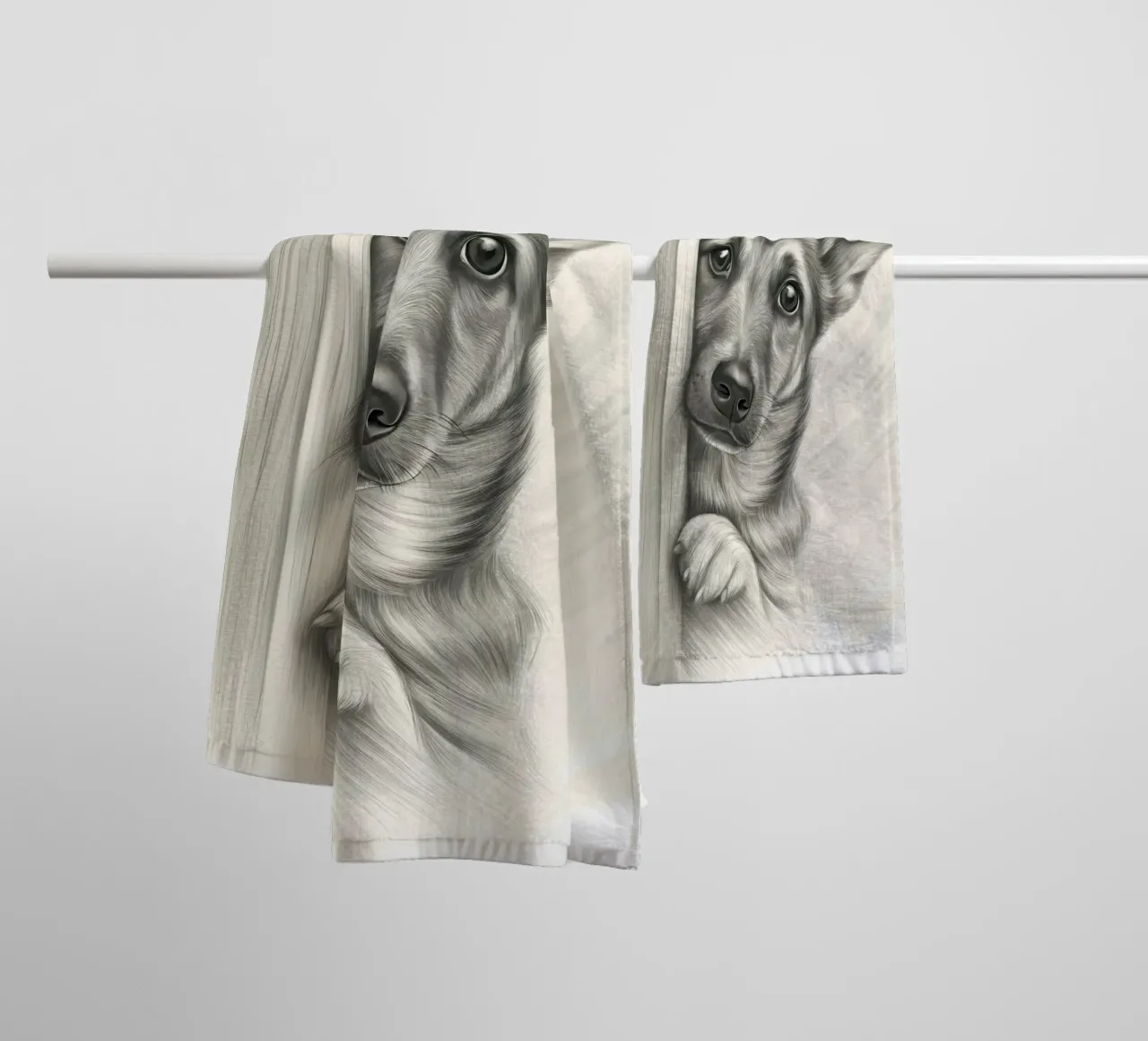Curious German Shepherd Peeking Sketch Art towel by flufftee