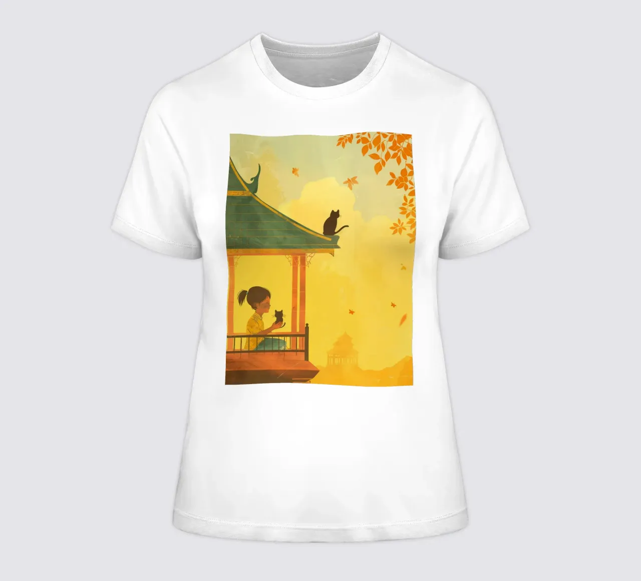 Een Birmaanse kat zit rustig bij zonsondergang en belichaamt rust dames t-shirt getailleerd van DesignDoodle