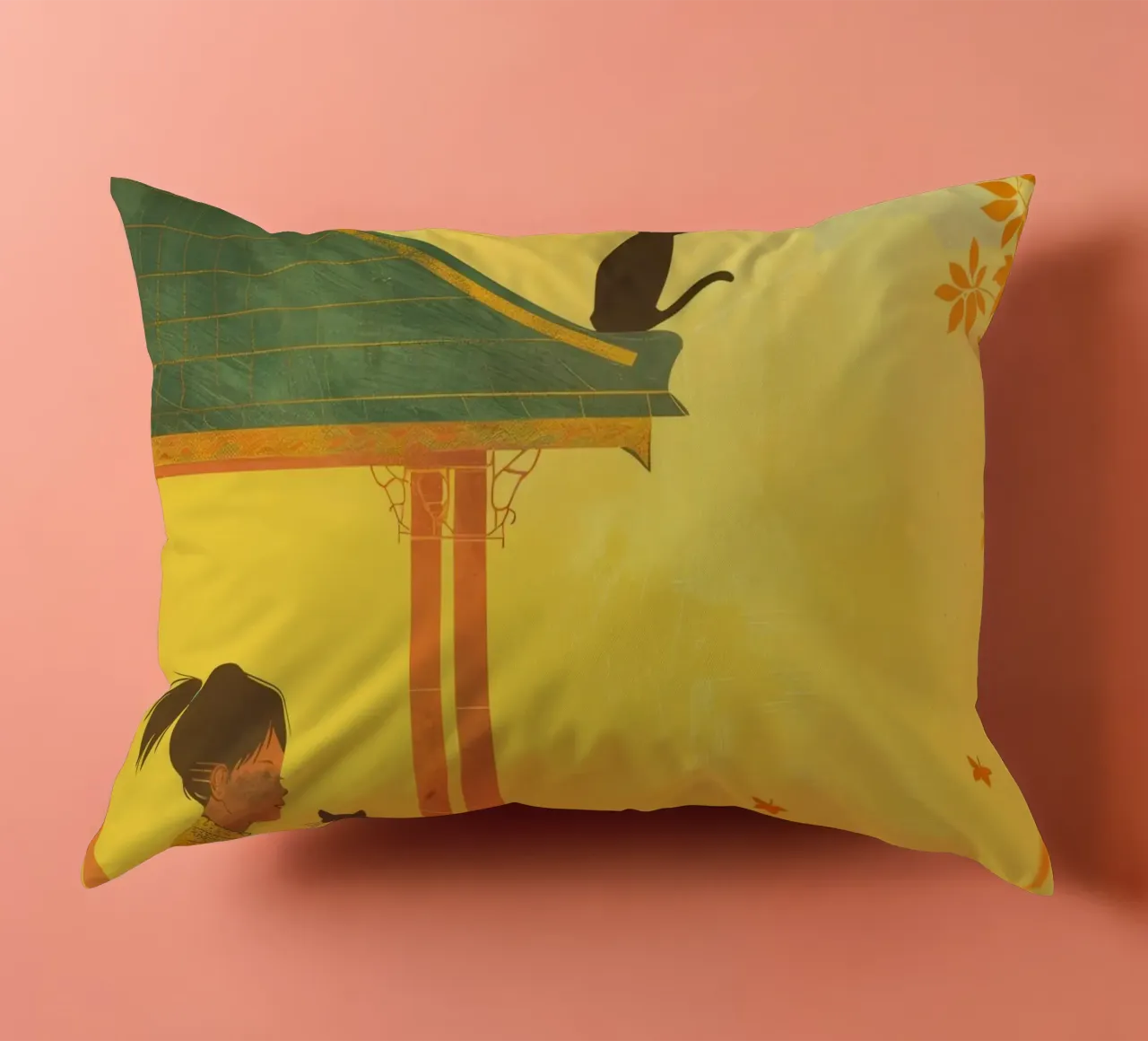 Un gatto birmano siede con calma al tramonto, incarnando la tranquillità cuscino da DesignDoodle