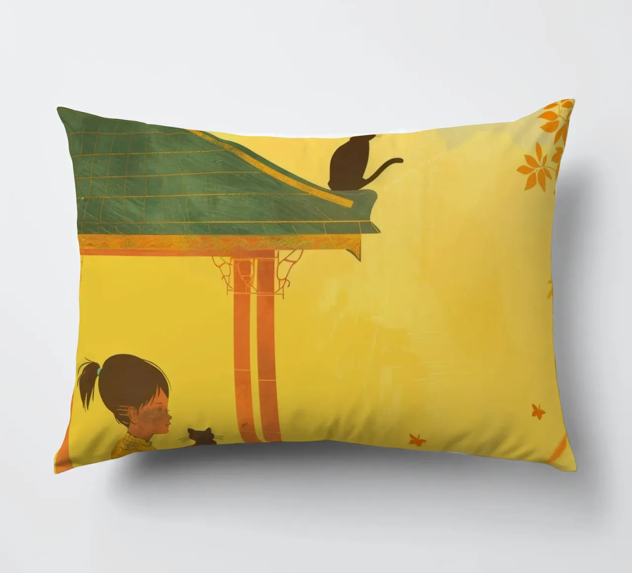 Un gatto birmano siede con calma al tramonto, incarnando la tranquillità cuscino da DesignDoodle