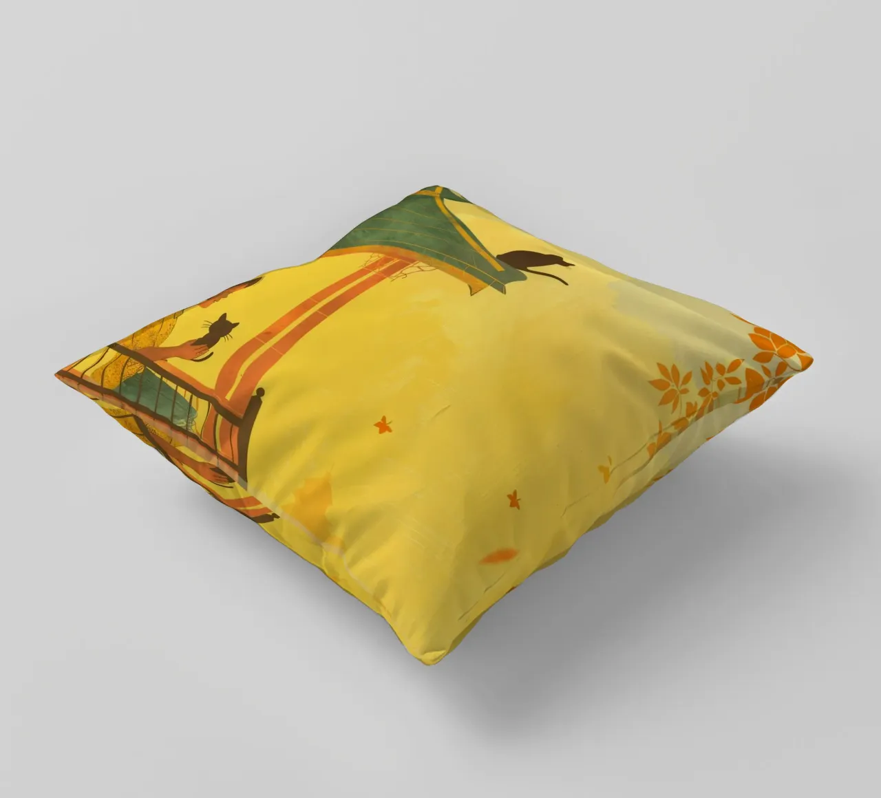 Un gatto birmano siede con calma al tramonto, incarnando la tranquillità cuscino da DesignDoodle