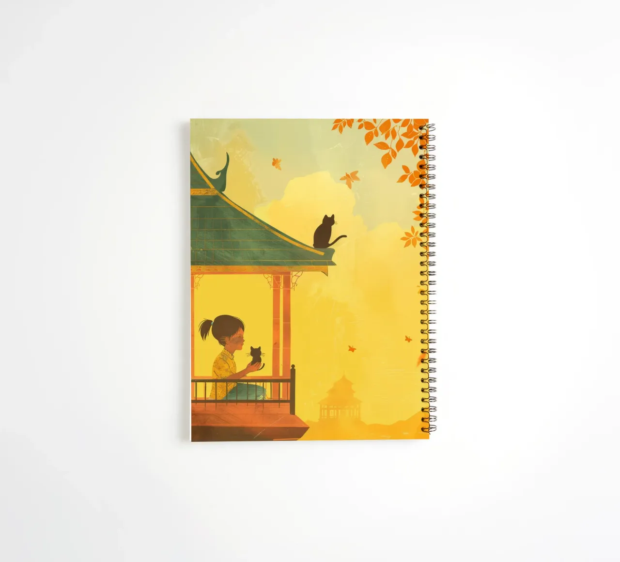 Un gatto birmano siede con calma al tramonto, incarnando la tranquillità diario ad anelli da DesignDoodle
