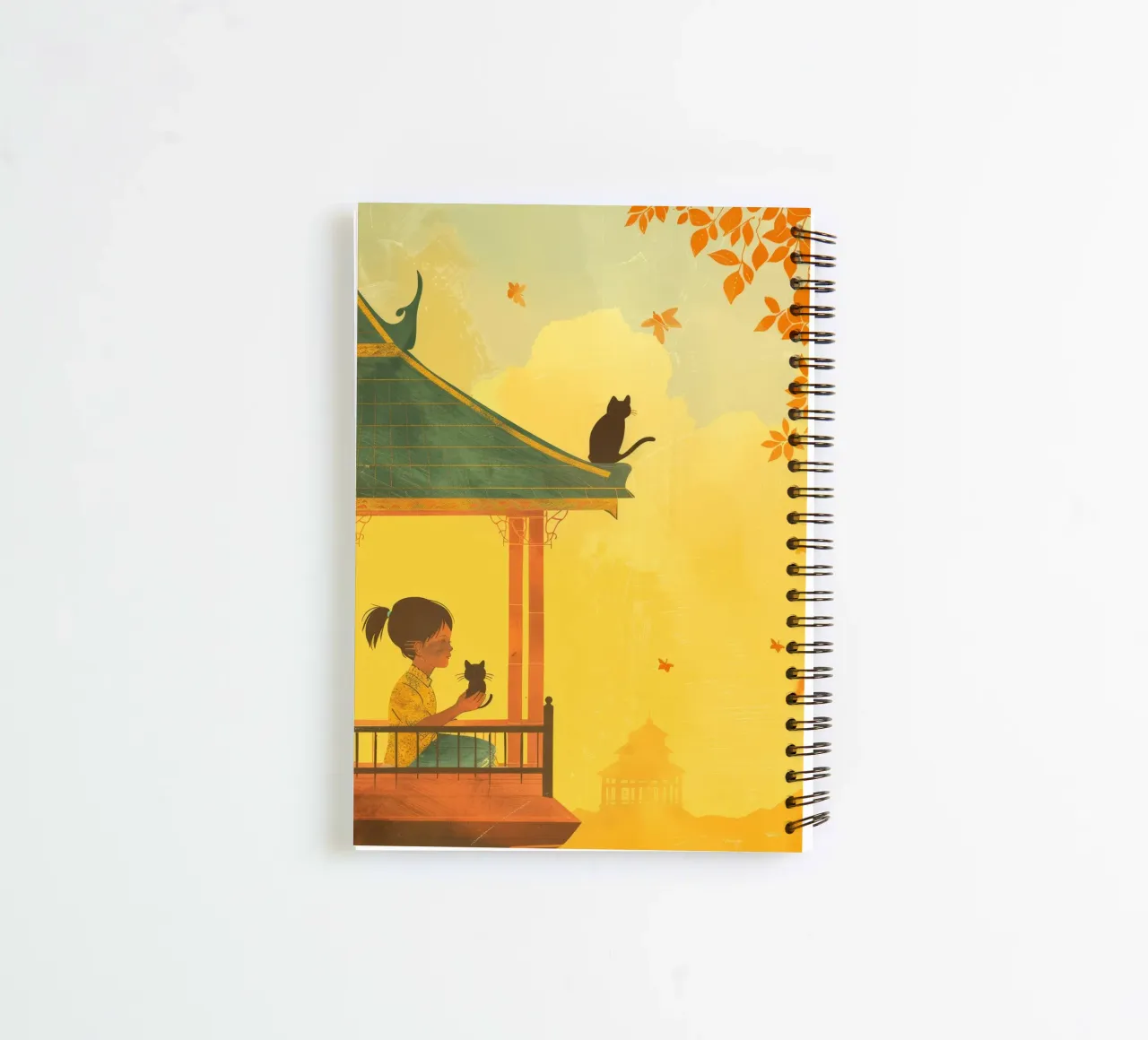 Un gatto birmano siede con calma al tramonto, incarnando la tranquillità diario ad anelli da DesignDoodle