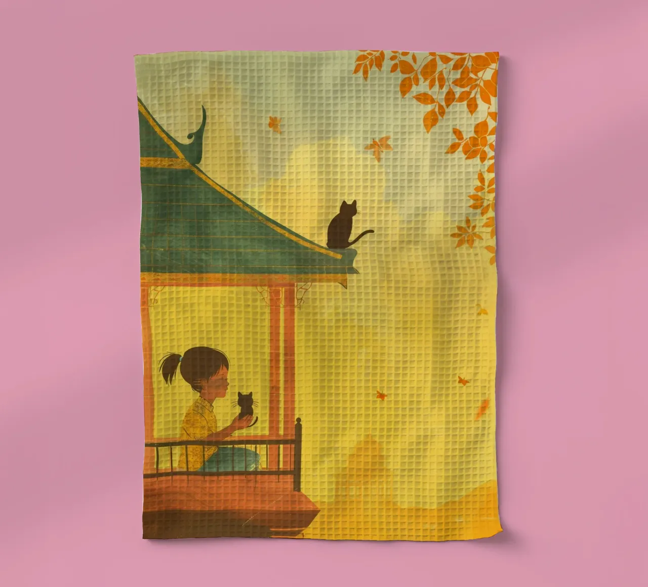 Un gatto birmano siede con calma al tramonto, incarnando la tranquillità canovaccio da cucina da DesignDoodle