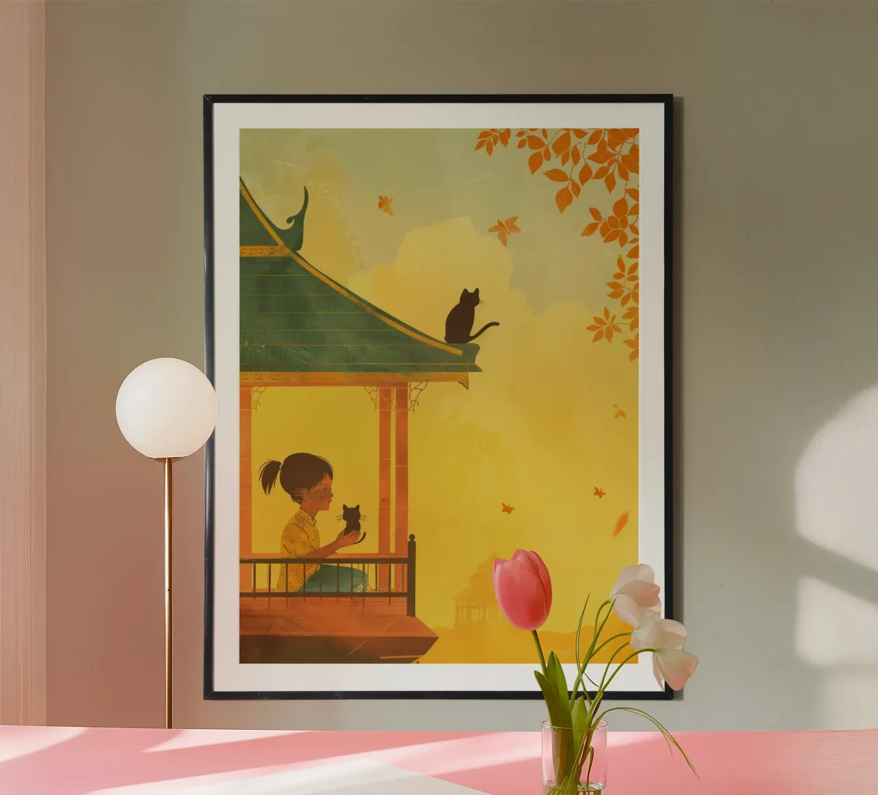 Un gatto birmano siede con calma al tramonto, incarnando la tranquillità poster da DesignDoodle