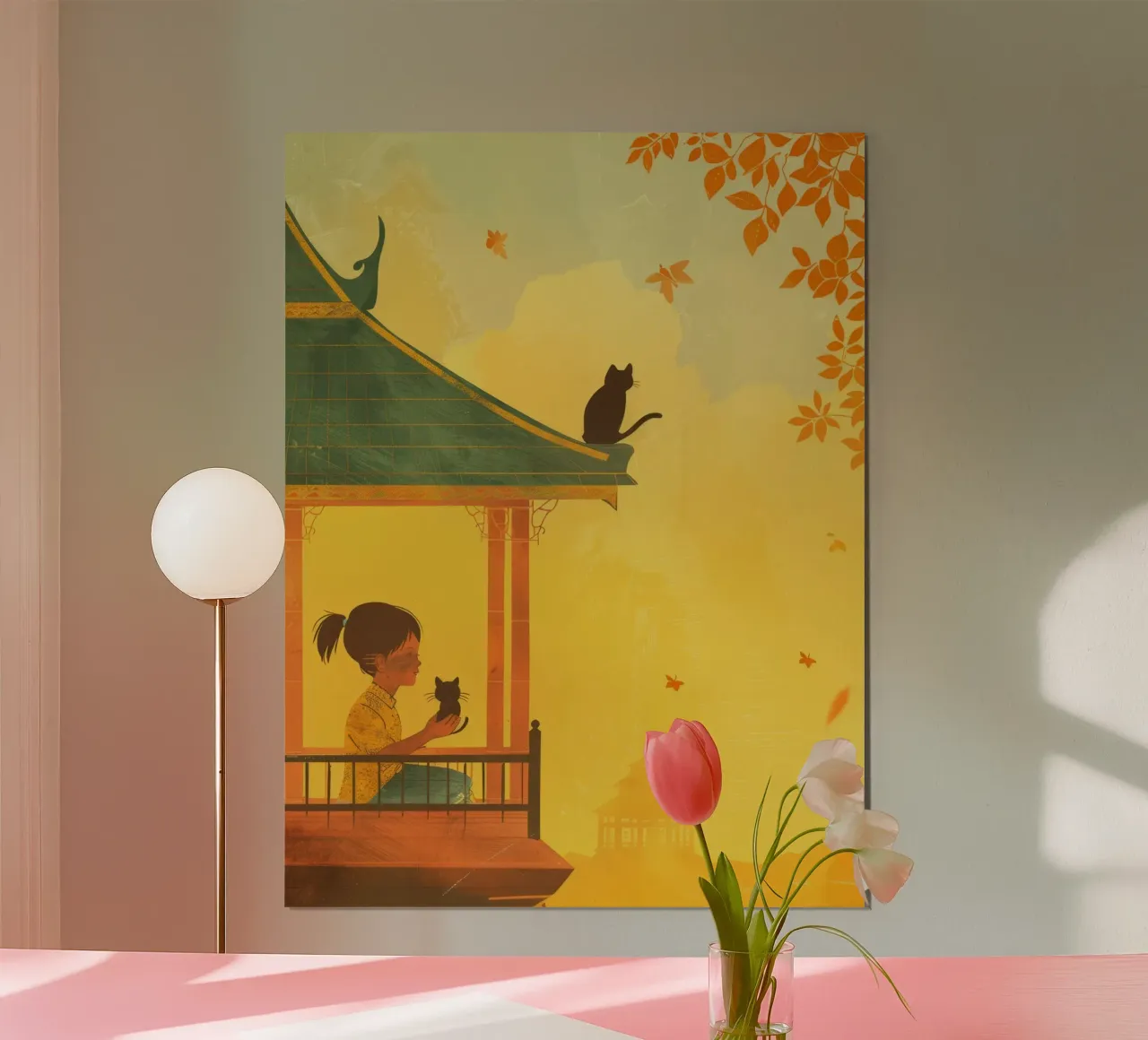Un gatto birmano siede con calma al tramonto, incarnando la tranquillità poster da DesignDoodle