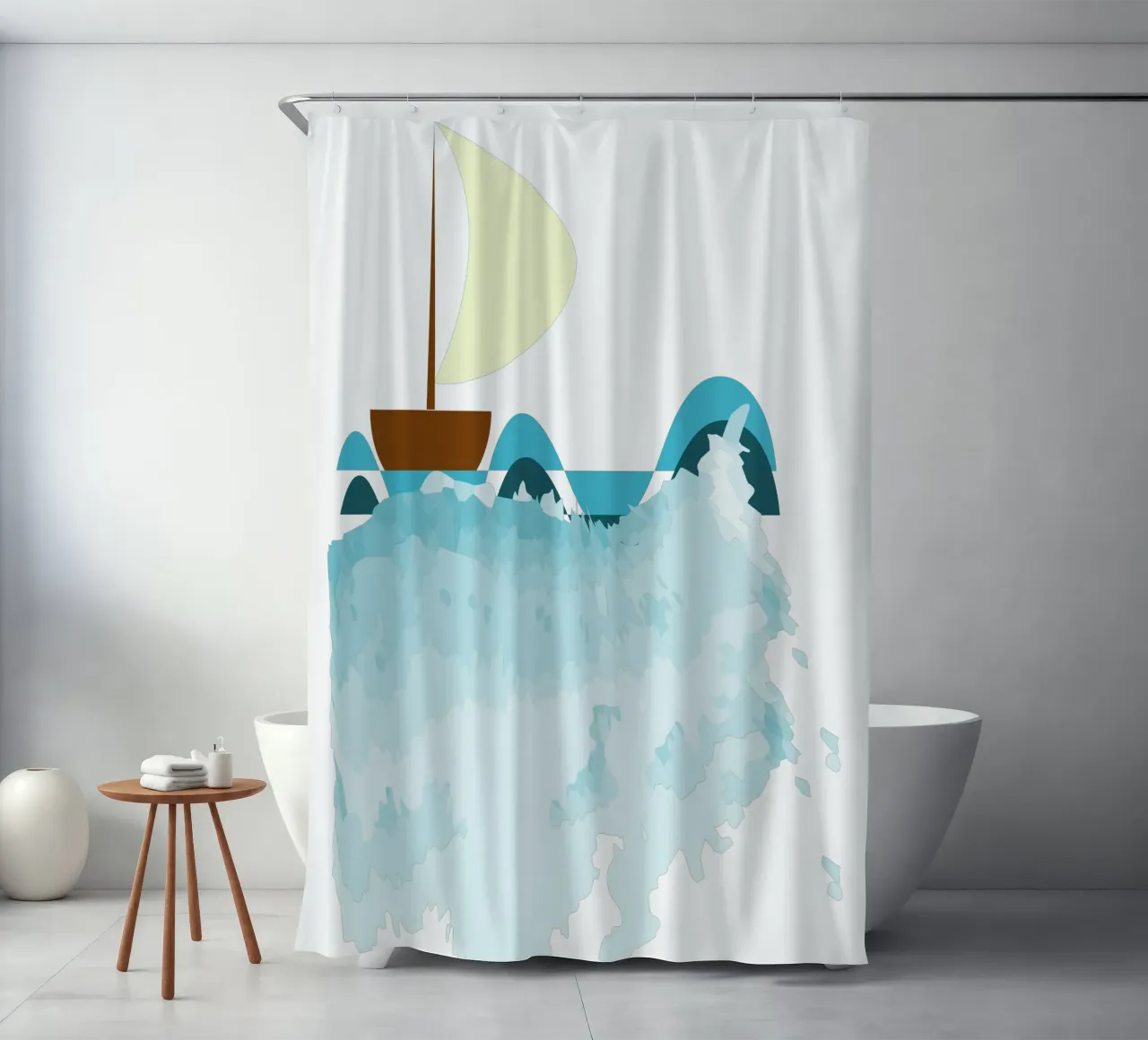 Sailing boat shower curtain by Design Plaisirs
