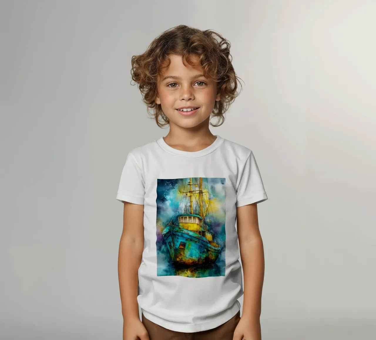 Fishing boat kids t-shirt by Justyna Jaszke JBJart