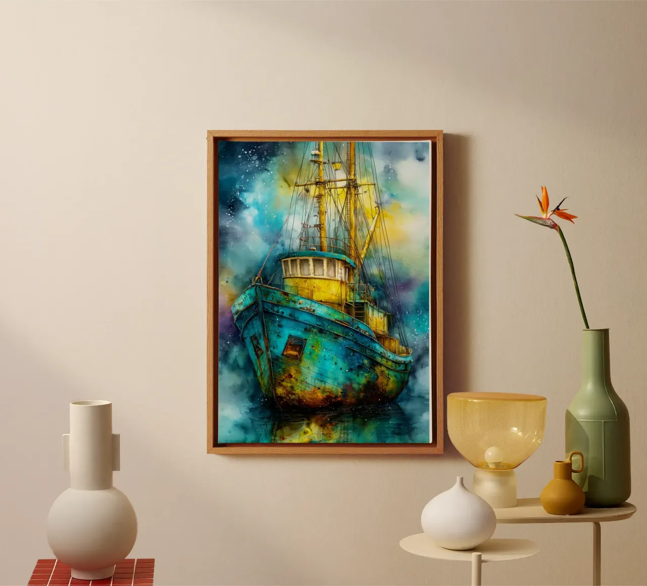 Vissersboot canvas met Baklijst van Justyna Jaszke JBJart