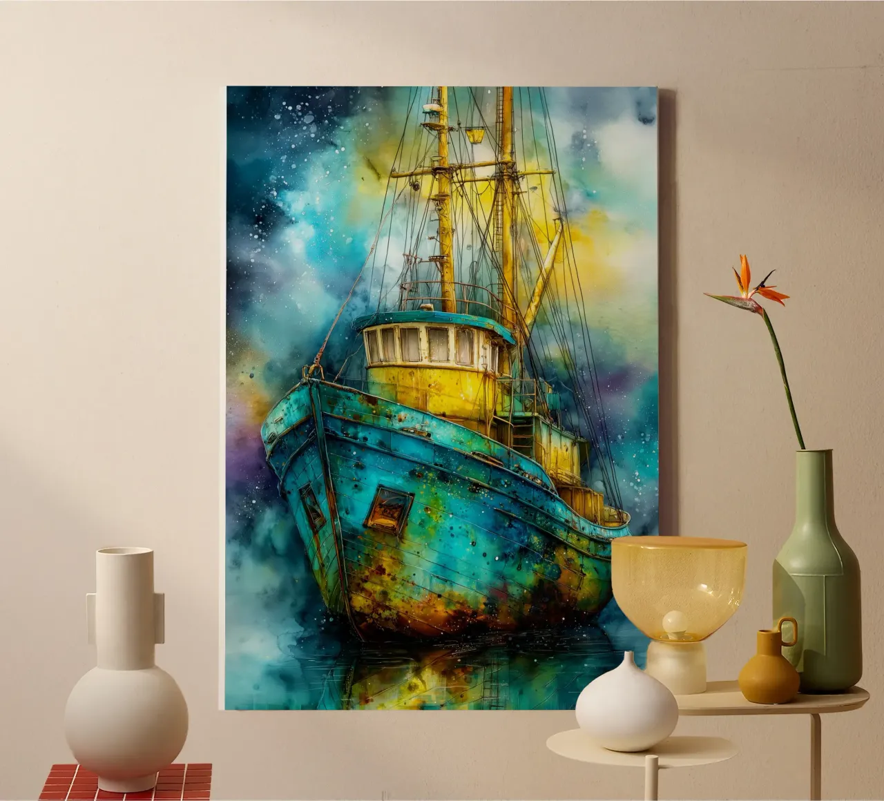 Vissersboot canvas met Baklijst van Justyna Jaszke JBJart
