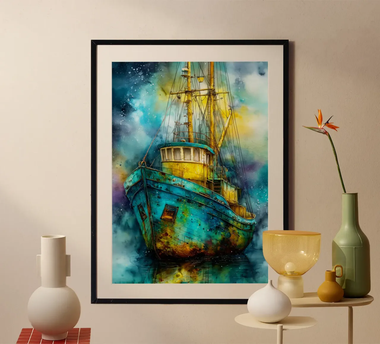 Fishing boat hahnemühle by Justyna Jaszke JBJart