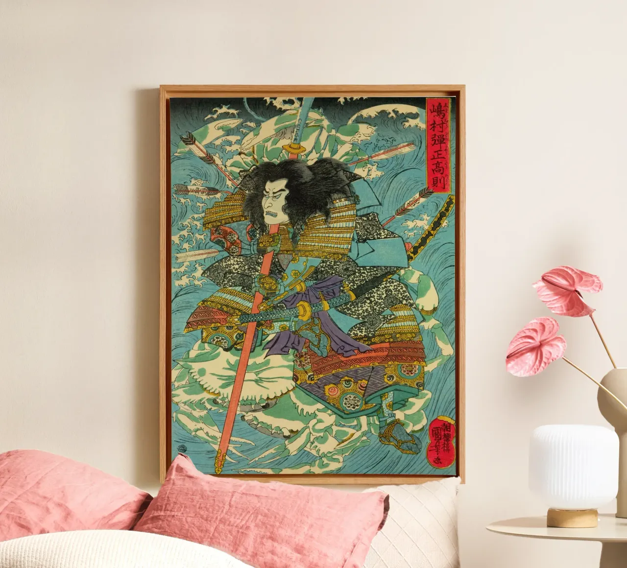 Samurai With Crab Army - Vintage Japanese Ukiyo-e Woodblock canvas with Floater frame by Masterpieces Of Japanese Art