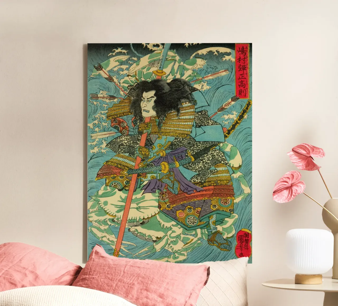 Samurai With Crab Army - Vintage Japanese Ukiyo-e Woodblock canvas with Floater frame by Masterpieces Of Japanese Art