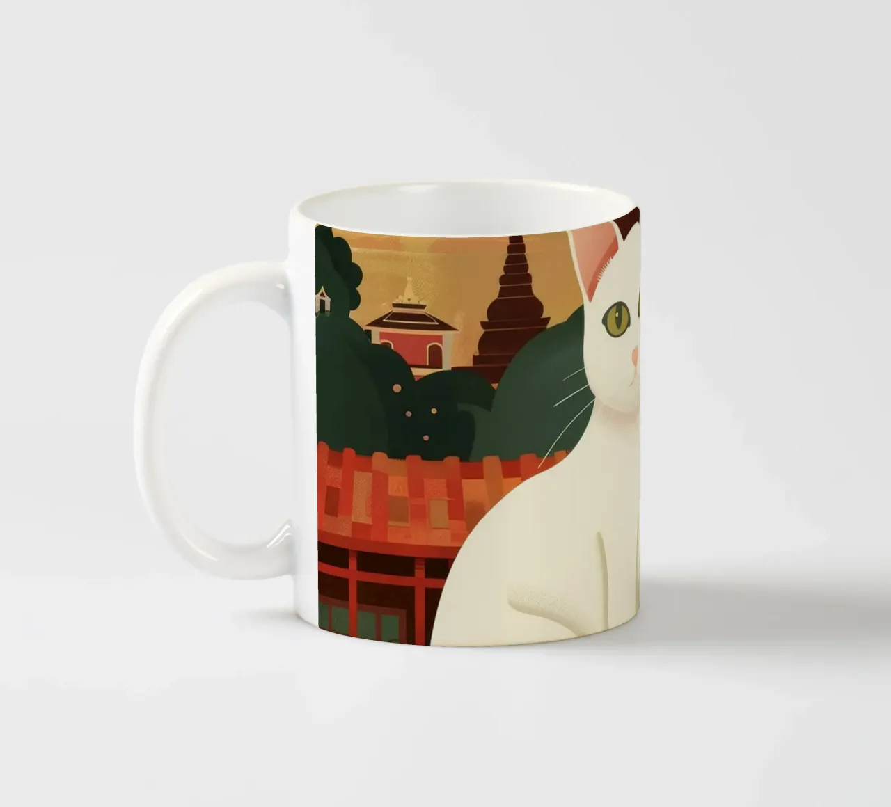 Lo sguardo tenero di un gatto birmano, che evoca calma e riflessione tazza in ceramica da DesignDoodle