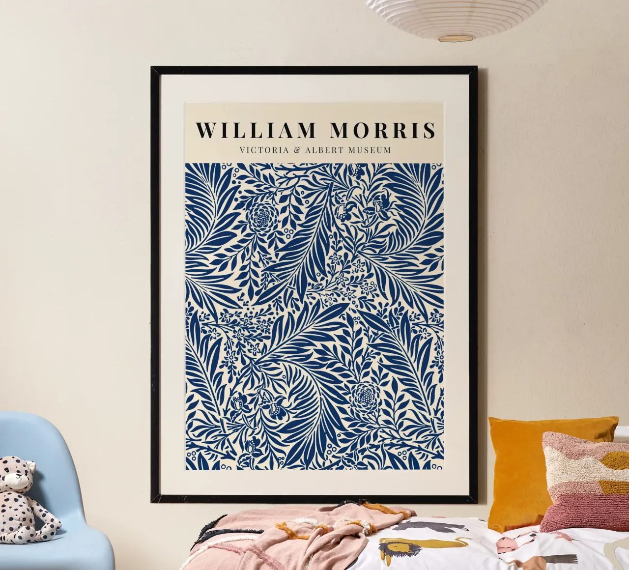 William Morris Blue Larkspur Colorful Flowers poster with plastic frame by Jam Poster