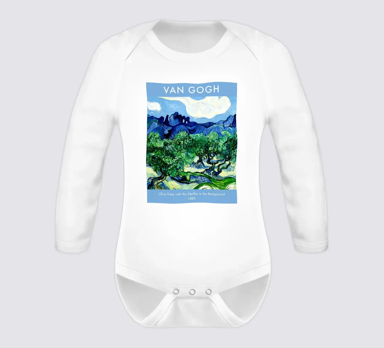 olive plantation with hils in the background long-sleeve baby romper by Piper Shop Oke