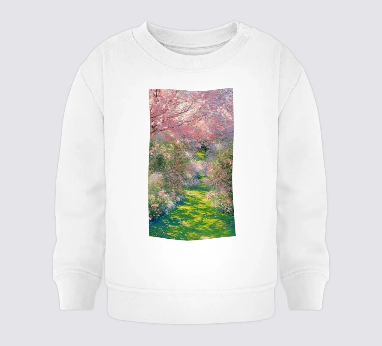 giardino con alberi a fiori rosa e sentieri per passeggiate felpa neonato da SMG Store