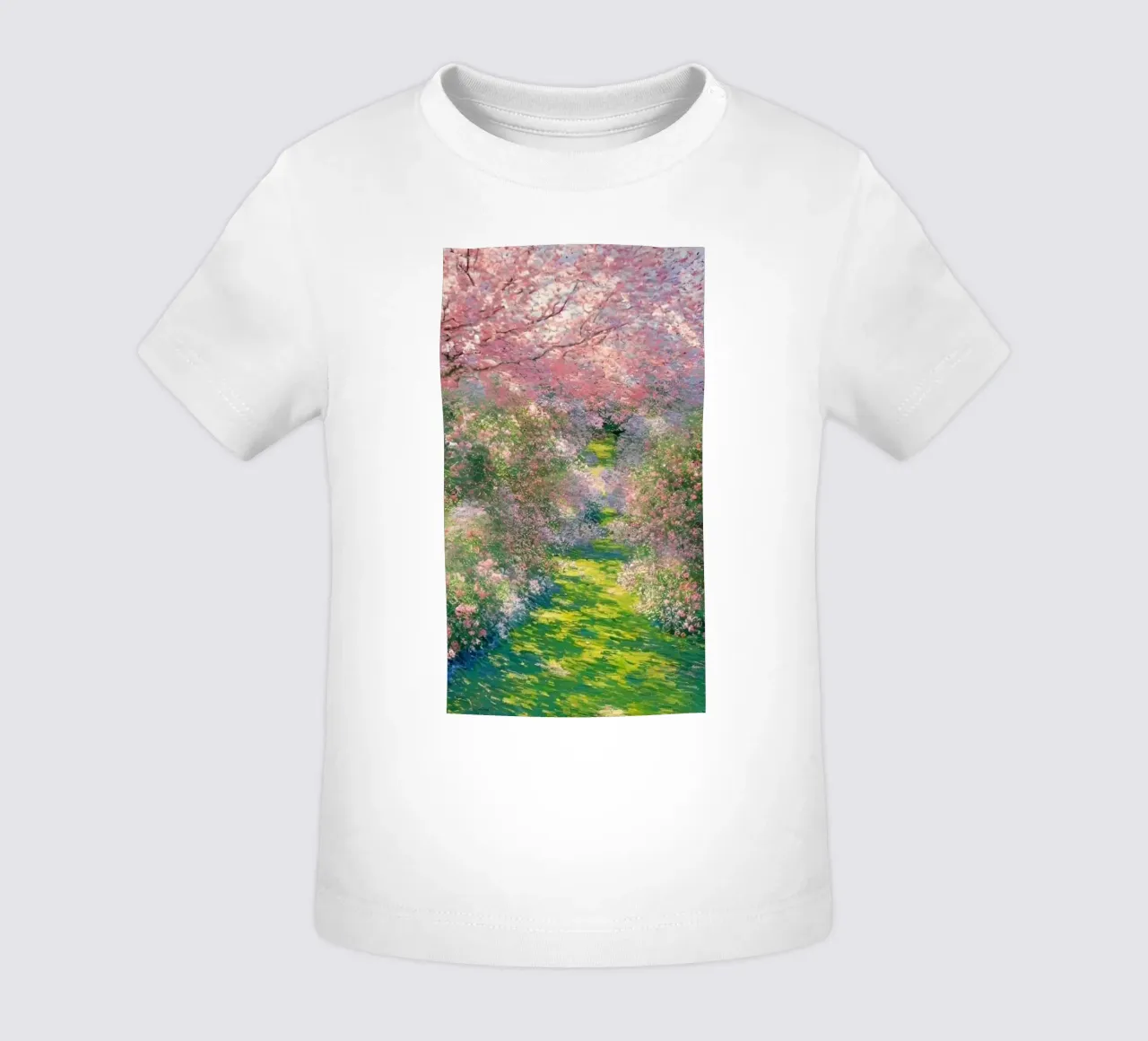 giardino con alberi a fiori rosa e sentieri per passeggiate maglietta neonato da SMG Store