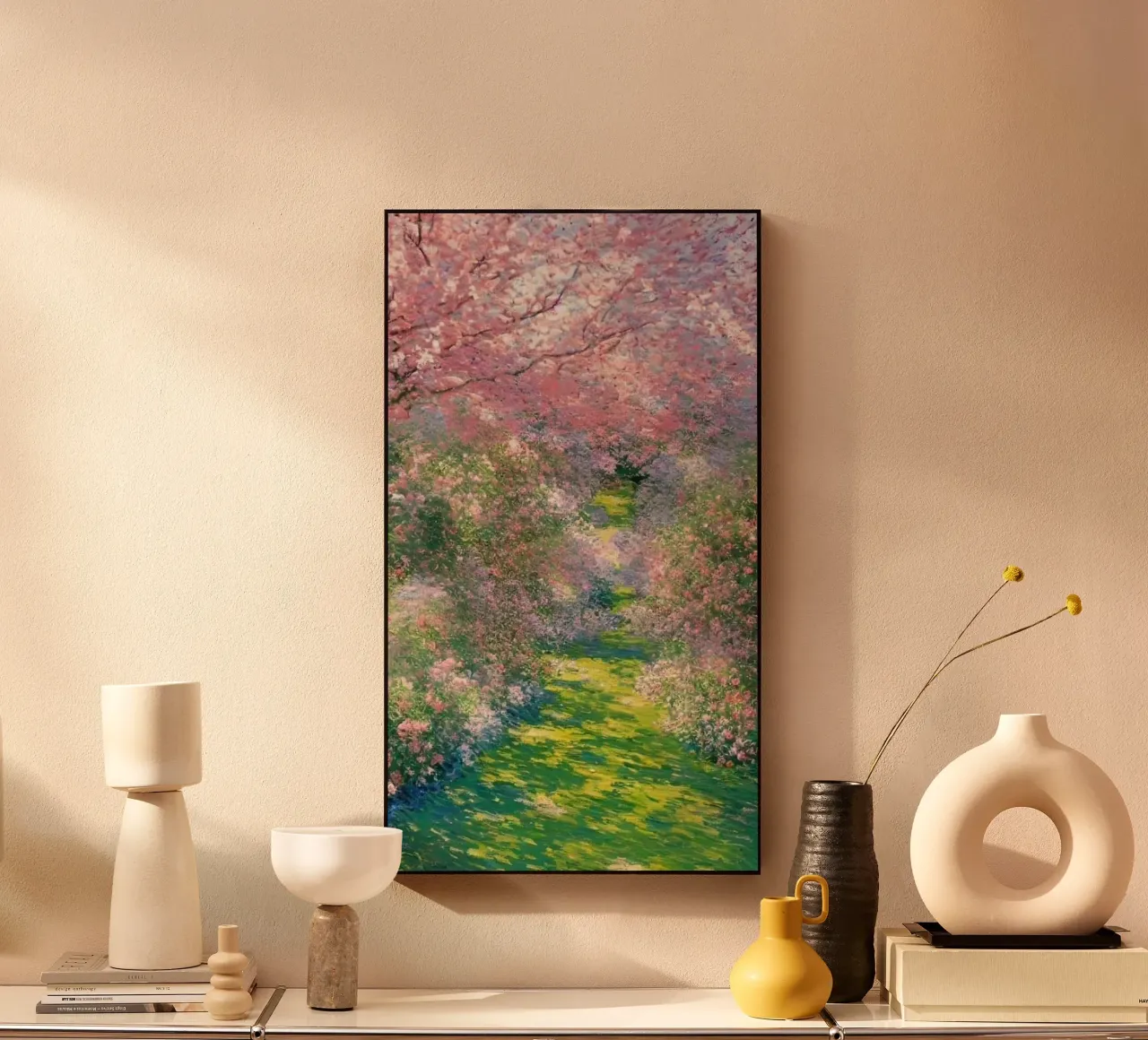 giardino con alberi a fiori rosa e sentieri per passeggiate plexiglass da SMG Store