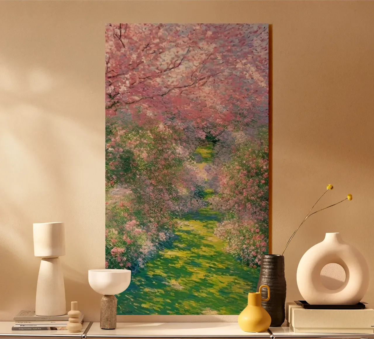 giardino con alberi a fiori rosa e sentieri per passeggiate plexiglass da SMG Store