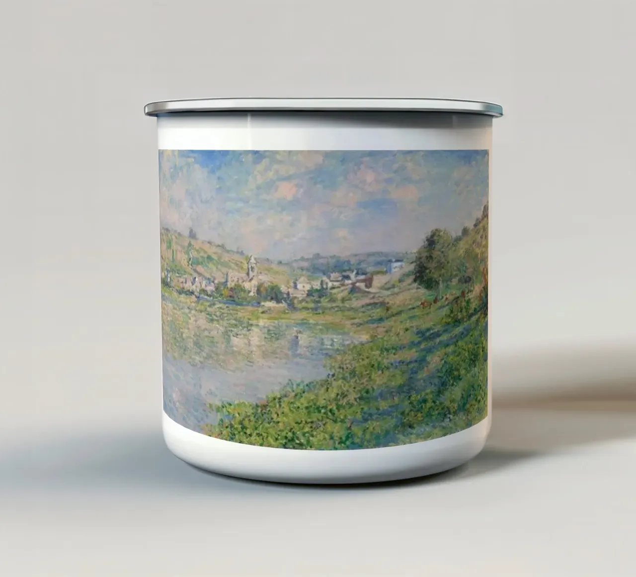villaggio sulle rive del fiume tazza in smalto da SMG Store