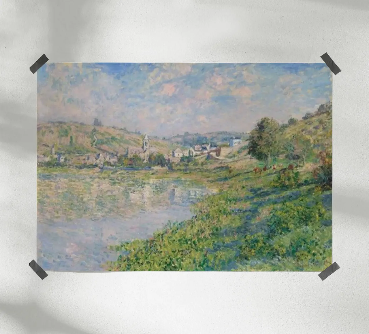 villaggio sulle rive del fiume poster con telaio in alluminio da SMG Store