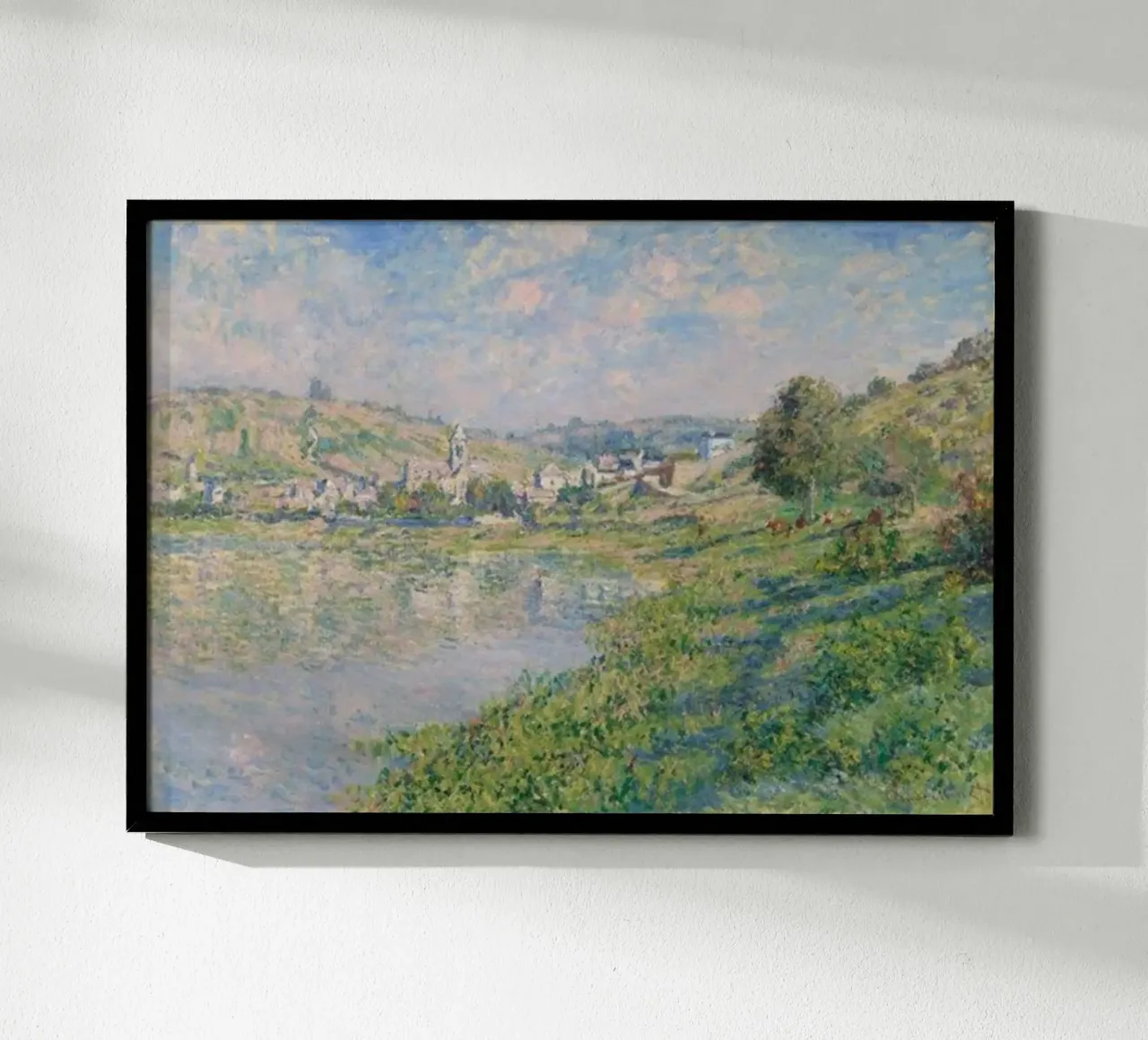 villaggio sulle rive del fiume poster con telaio in alluminio da SMG Store